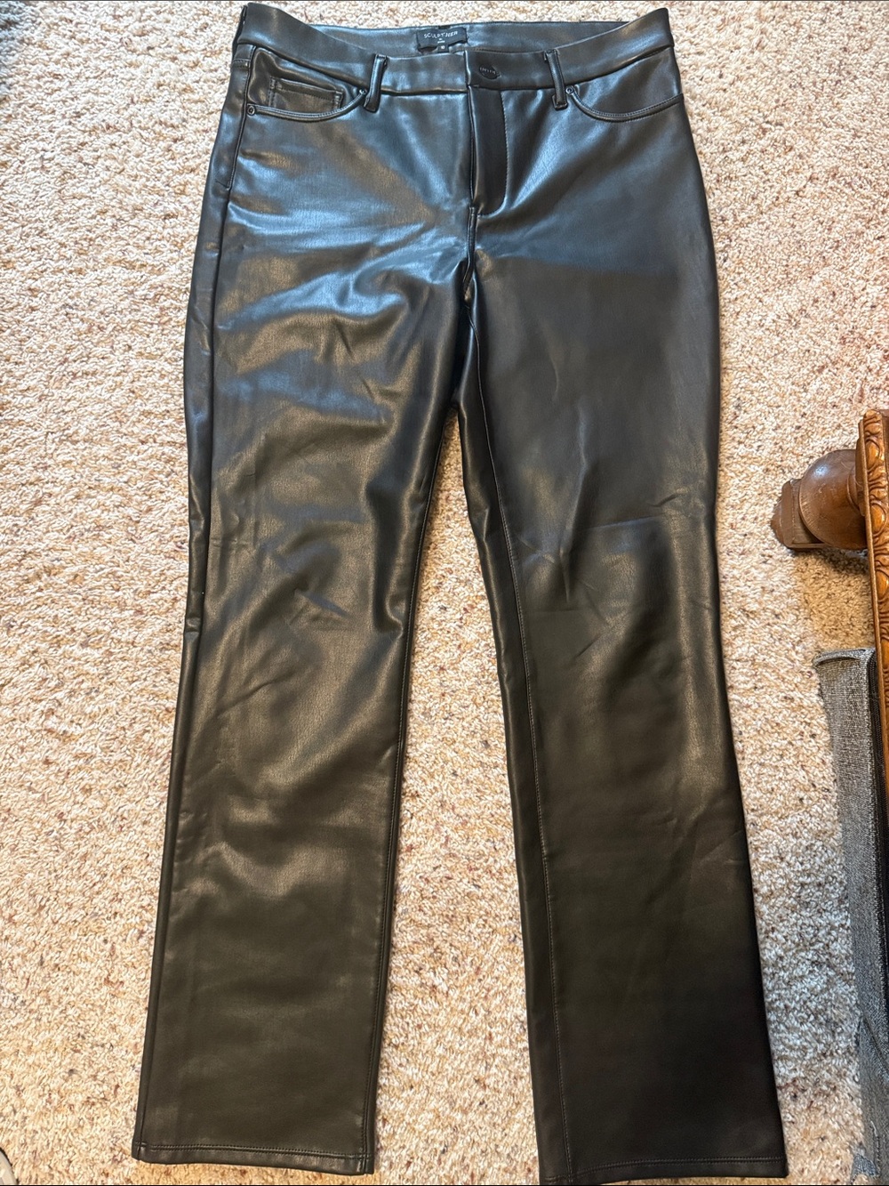 NYDJ Black Faux Leather Straight Leg Pants
